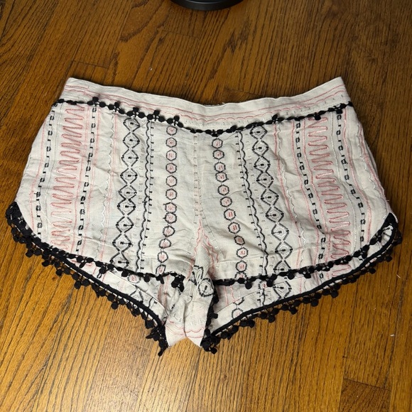 Gypsy 05 Pants - Gypsy 05 Ivory Bohemian Lightweight Shorts with Pink and Black Accents Size L
